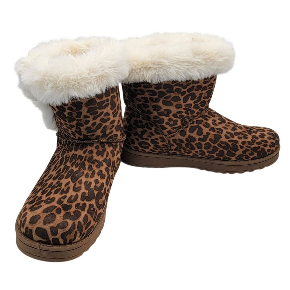 SO Winter Boots Paulina Leopard Print Faux Fur Lined Womens Size 8 No Box